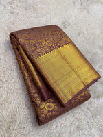 Load image into Gallery viewer, Classic Cocoa Chocolate Bridal Elegance Kanchipuram Handloom Silk Saree SS27821
