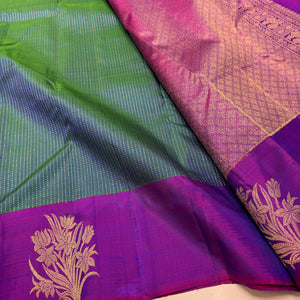 Classic Peacock Green & Vadamalli 2gm Zari Kanchipuram Handloom Silk Saree SS26298