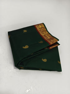 Classic Bottle Green & Red 2gm Zari Elegance Kanchipuram Handloom Silk Saree SS23588