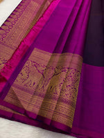 Load image into Gallery viewer, Dark Eminence Violet &amp; Jam Purple Bridal Elegance Kanchipuram Handloom Silk Saree SS19446
