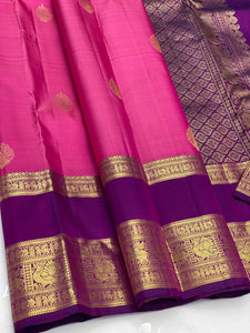 Classic Barbie Pink & Wine Red 2gm Zari Elegance Kanchipuram Silk Saree SS23858