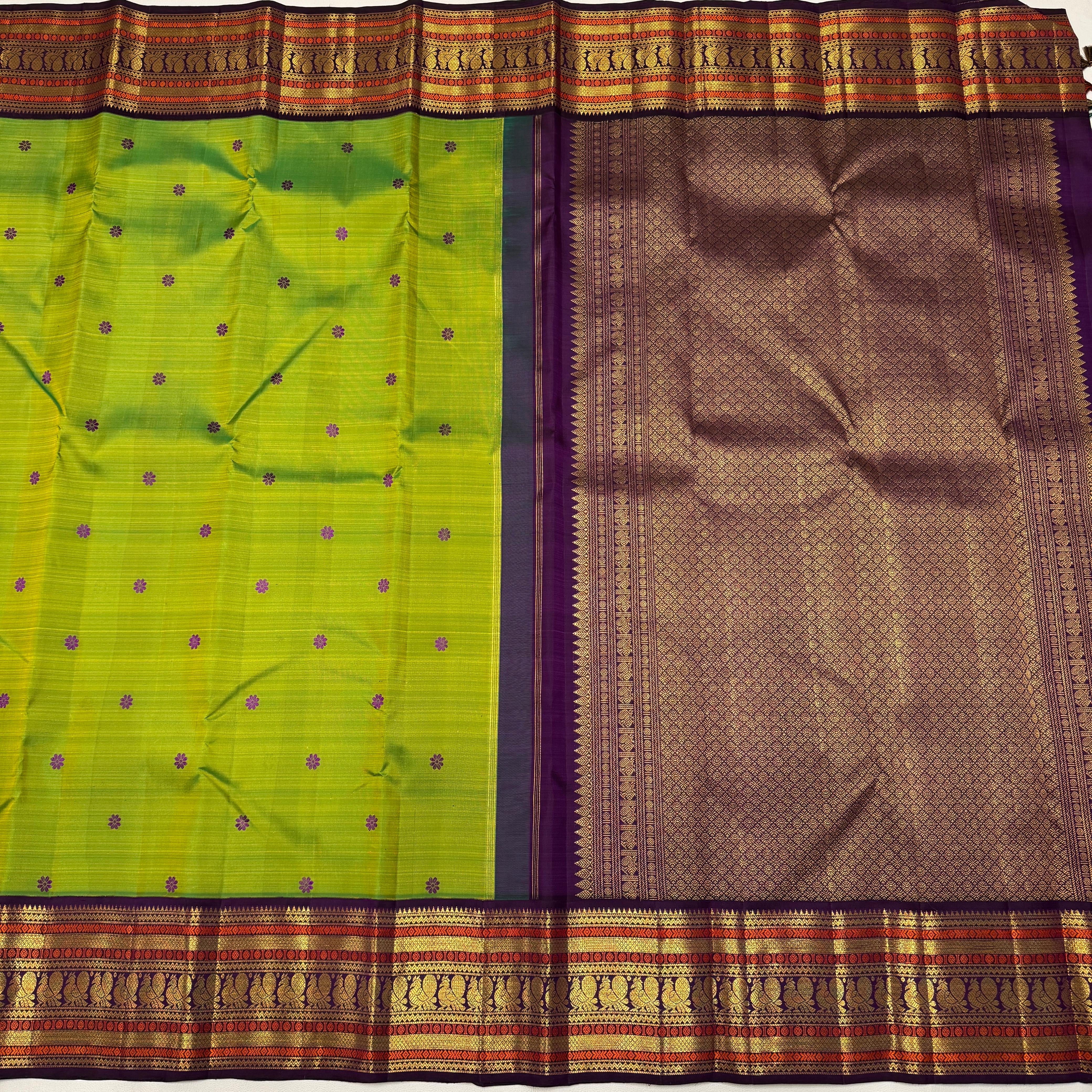 Classic Spring Green & Plum Kanchipuram Handloom Silk Saree SS26268