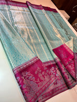 Load image into Gallery viewer, Classic Aqua &amp; Deep Pink Meenakari Brocade Bridal Elegance Kanchipuram Handloom Silk Saree SS25334

