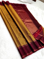 Load image into Gallery viewer, Classic Mustard &amp; Barn Red 1gm Zari Elegance Kanchipuram Handloom Silk Saree SS25208
