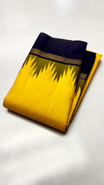Load image into Gallery viewer, Classic Sunny Yellow &amp; Black Blue Elegance Kanchipuram Handloom Silk Saree SS25383
