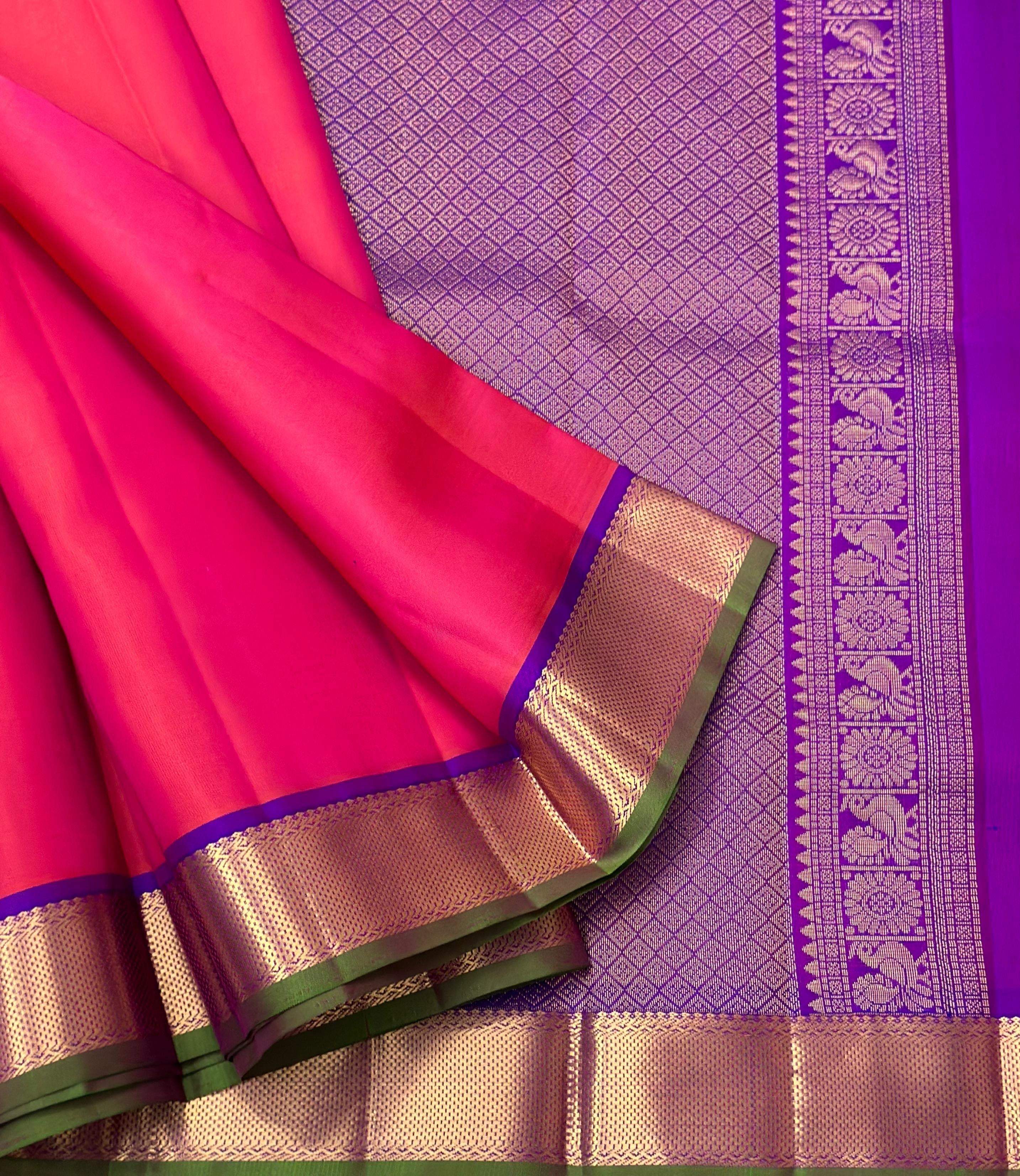 Classic Dark Rose & Purple 1gm Zari Elegance Kanchipuram Handloom Silk Saree SS24734