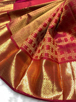 Load image into Gallery viewer, Classic Pinkish Orange 2gm Zari Bridal Elegance Kanchipuram Handloom Silk Saree SS25450
