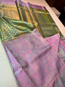 Classic Light Green & Pink 4D Handmade Brocade Meenakari Designed Bridal Elegance Kanchipuram Handloom Silk Saree SS25408