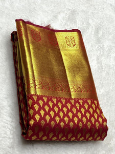 Classic Brick Red 2gm Zari Bridal Elegance Kanchipuram Handloom Silk Saree SS25295