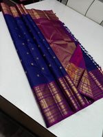 Load image into Gallery viewer, Classic Navy Blue &amp; Wine Pink 2gm Zari Vaira Oosi Brocade Bridal Elegance Kanchipuram Handloom Silk Saree SS27112
