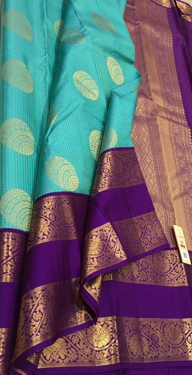 Classic Turquoise Green & Violet Elegance Handloom Soft Silk Saree SS26465