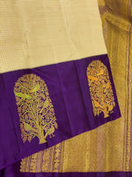 Load image into Gallery viewer, Classic Butter Cream &amp; Violet Meena Butta Kanchipuram Handloom Silk Saree SS26324
