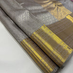 Load image into Gallery viewer, Classic Pastel Grey Korvai Zari 1gm Zari Bridal Elegance Kanchipuram Handloom Silk Saree SS26059
