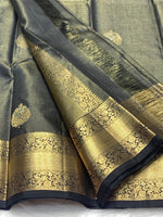 Load image into Gallery viewer, Classic Slate Black 2gm Zari Elegance Kanchipuram Handloom Silk Saree SS27494

