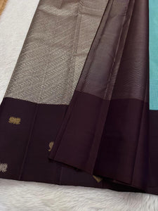 Classic Tropical Blue & Coffee Brown Elegance Kanchipuram Silk Saree SS23828