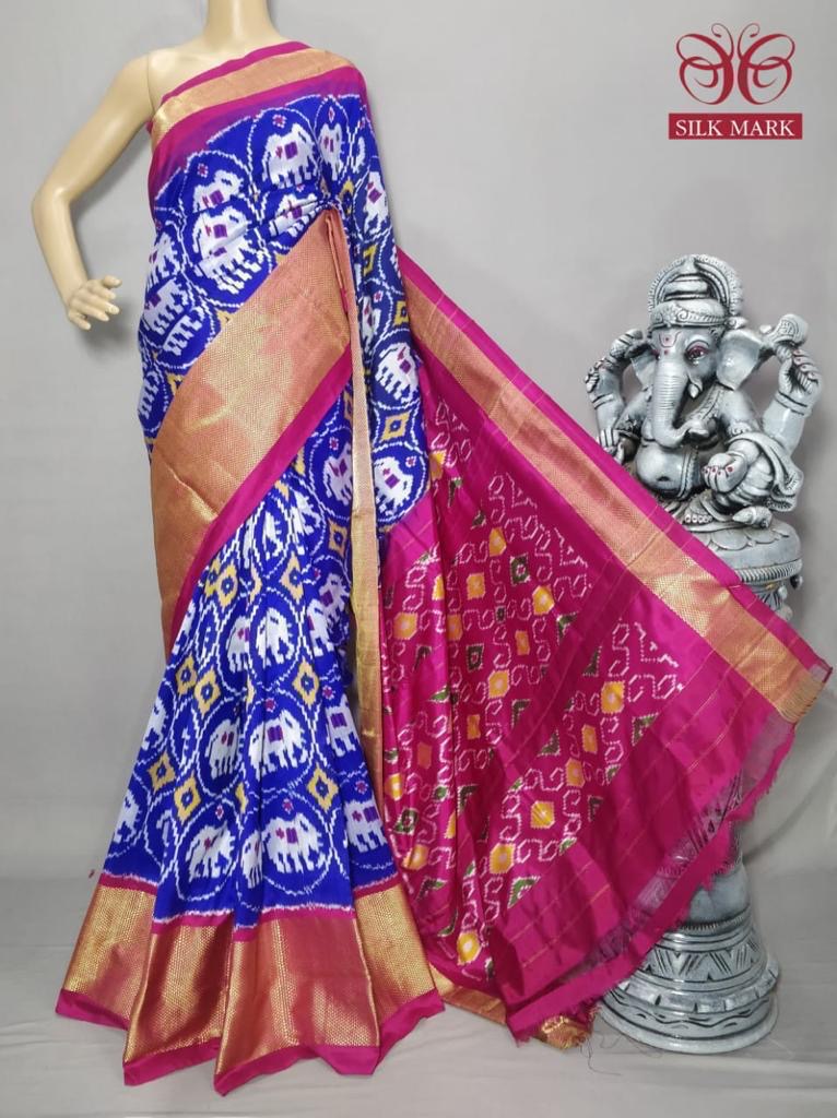 Classic Robin Blue & Deep Pink Ikkat Elegance Handloom Soft Silk Saree SS23110