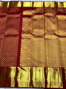 Classic Brick Red 2gm Zari Bridal Elegance Kanchipuram Handloom Silk Saree SS25295