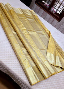 Classic Pastel Gold 1gm Zari Bridal Tissue Elegance Kanchipuram Handloom Silk Saree SS26352