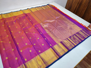 Classic Double Shade Fuchisa Pink 1gm Zari Kanchipuram Handloom Silk Saree SS25919