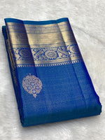 Load image into Gallery viewer, Classic Peacock Blue 2gm Zari Elegance Kanchipuram Handloom Silk Saree SS27495

