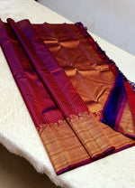 Load image into Gallery viewer, Classic Wine Red Fuchsia Dual Tone 2gm Zari Bridal Elegance Kanchipuram Handloom Silk Saree SS26951
