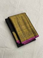 Load image into Gallery viewer, Classic Shadow Black 2gm Zari Elegance Kanchipuram Handloom Silk Saree SS22792
