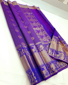 Classic Purple Biolet 2gm Zari Vaira Oosi Bridal Elegance Kanchipuram Handloom Silk Saree SS25504