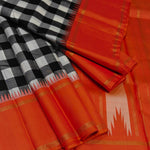 Load image into Gallery viewer, Classic Black Checker  &amp; Orange 2gm Zari Korvai Elegance Kanchipuram Handloom Silk Saree SS27100
