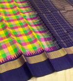 Load image into Gallery viewer, Classic Multi Lime Checker &amp; Navy Blue Elegance Kanchipuram Handloom Silk Saree SS27827
