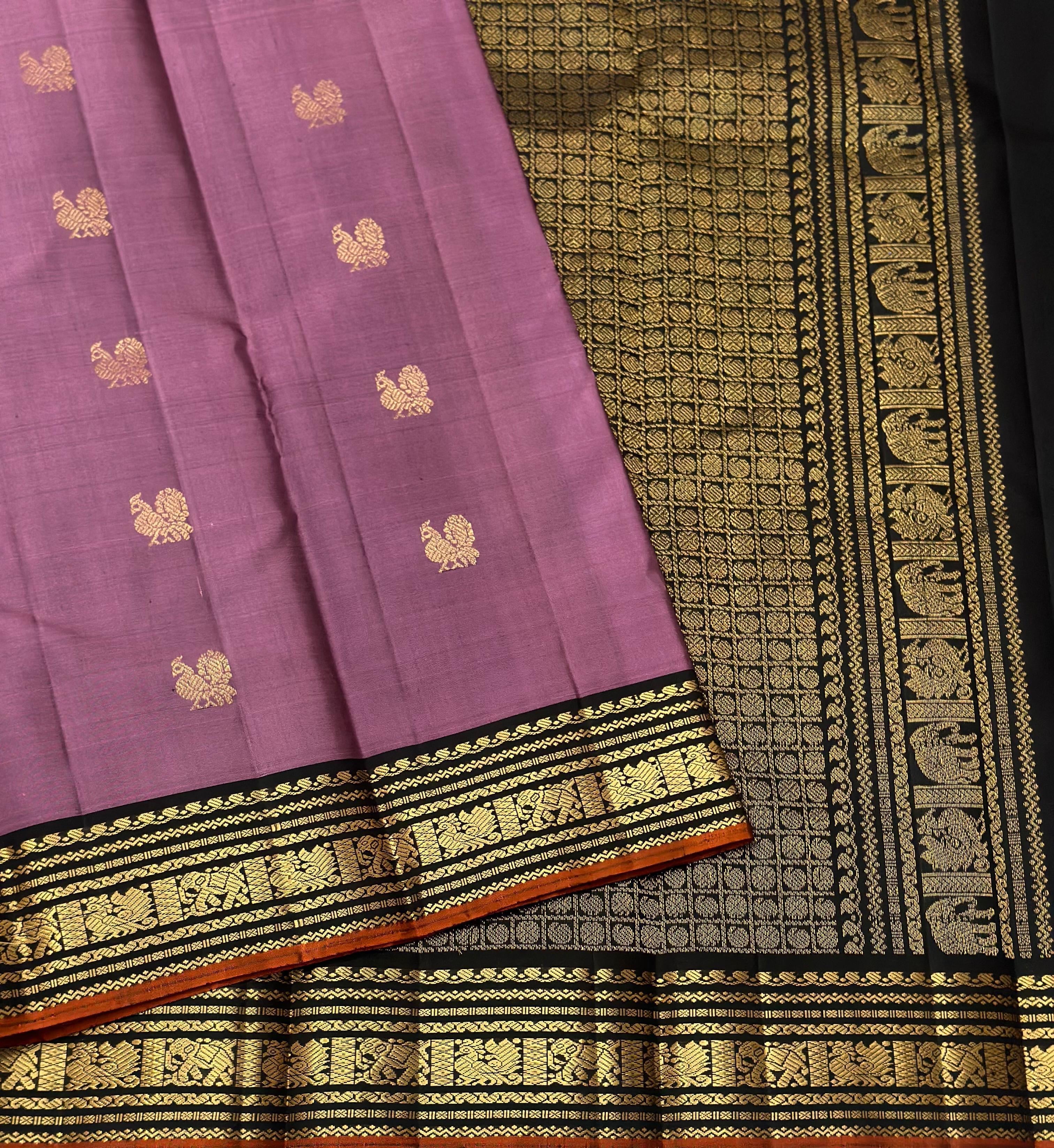 Classic Grape Creamy Mauve 1gm Zari Elegance Kanchipuram Handloom Silk Saree SS24199