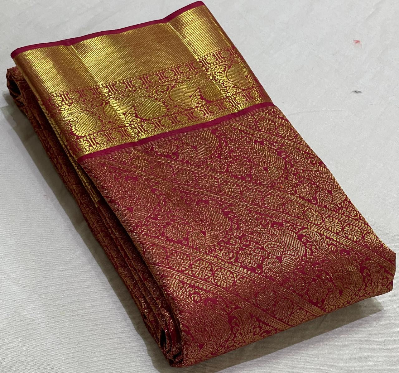 Classic Berry Pink Red 2gm Zari Brocade Bridal Elegance Kanchipuram Handloom Silk Saree SS25734