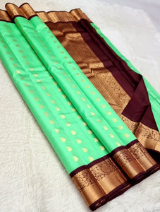Classic Pista Green & Dark Chocolate Kanchipuram Handloom Silk Saree SS25812