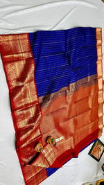 Load image into Gallery viewer, Royal Blue &amp; Chilli Red Elegance Kanchipuram Handloom Silk Saree SS24488
