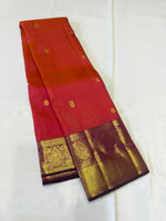 Load image into Gallery viewer, Classic Dual Toned Orange Pink &amp; Vadamalli 2gm Zari Elegance Kanchipuram Handloom Silk Saree SS27824
