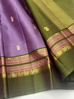Load image into Gallery viewer, Classic Lavender &amp; Olive Green 2gm Zari Elegance Kanchipuram Handloom Silk Saree SS28238
