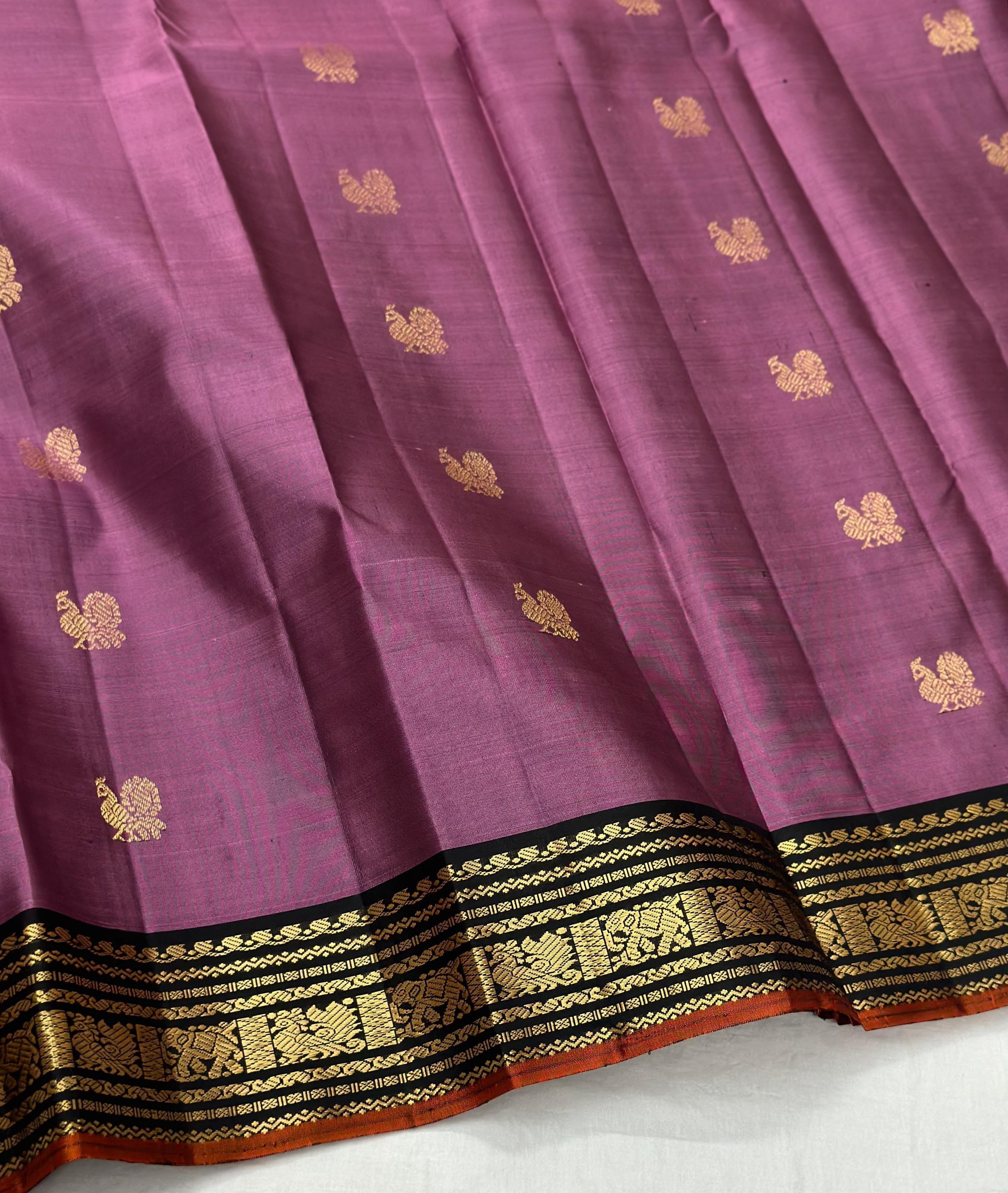 Classic Grape Creamy Mauve 1gm Zari Elegance Kanchipuram Handloom Silk Saree SS24199