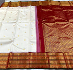 Load image into Gallery viewer, Classic Butter Cream &amp; Barn Red 2gm Zari Bridal Elegance Kanchipuram Handloom Silk Saree SS25460
