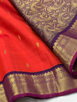 Load image into Gallery viewer, Classic Fiery Orange &amp; Violet 2gm Zari Kanchipuram Handloom Silk Saree SS25629

