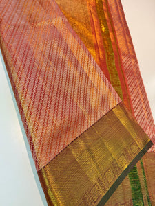 Classic Peach & Green Elegance Kanchipuram Tissue Handloom Silk Saree SS24514