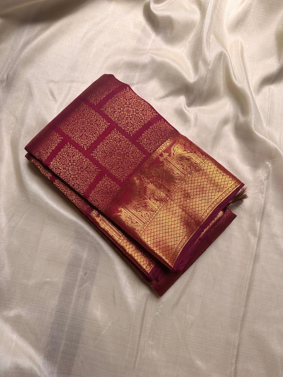 Classic Berry Plum Pink Bridal Elegance Kanchipuram Handloom Silk Saree SS26224