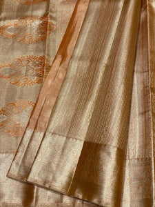 Classic Pastel Coral Orange 2gm Zari Bridal Designer Brocade Elegance Kanchipuram Tissue Handloom Silk Saree SS24203