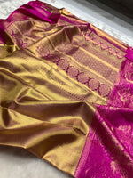 Load image into Gallery viewer, Classic Gold &amp; Glow Purple Elegance Kanchipuram Handloom Silk Saree SS25435
