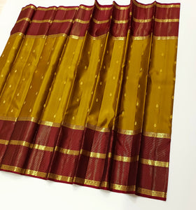 Classic Mustard & Maroon 2gm Zari Vaira Oosi Elegance Kanchipuram Handloom Silk Saree SS25336