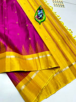 Load image into Gallery viewer, Classic Magenta &amp; Sunny Yellow 2gm Zari Elegance Kanchipuram Handloom Silk Saree SS23706
