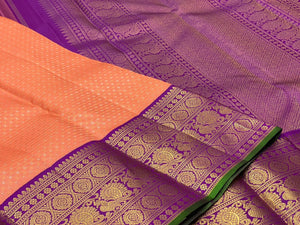 Classic Peach & Violet Elegance Kanchipuram Handloom Silk Saree SS24716