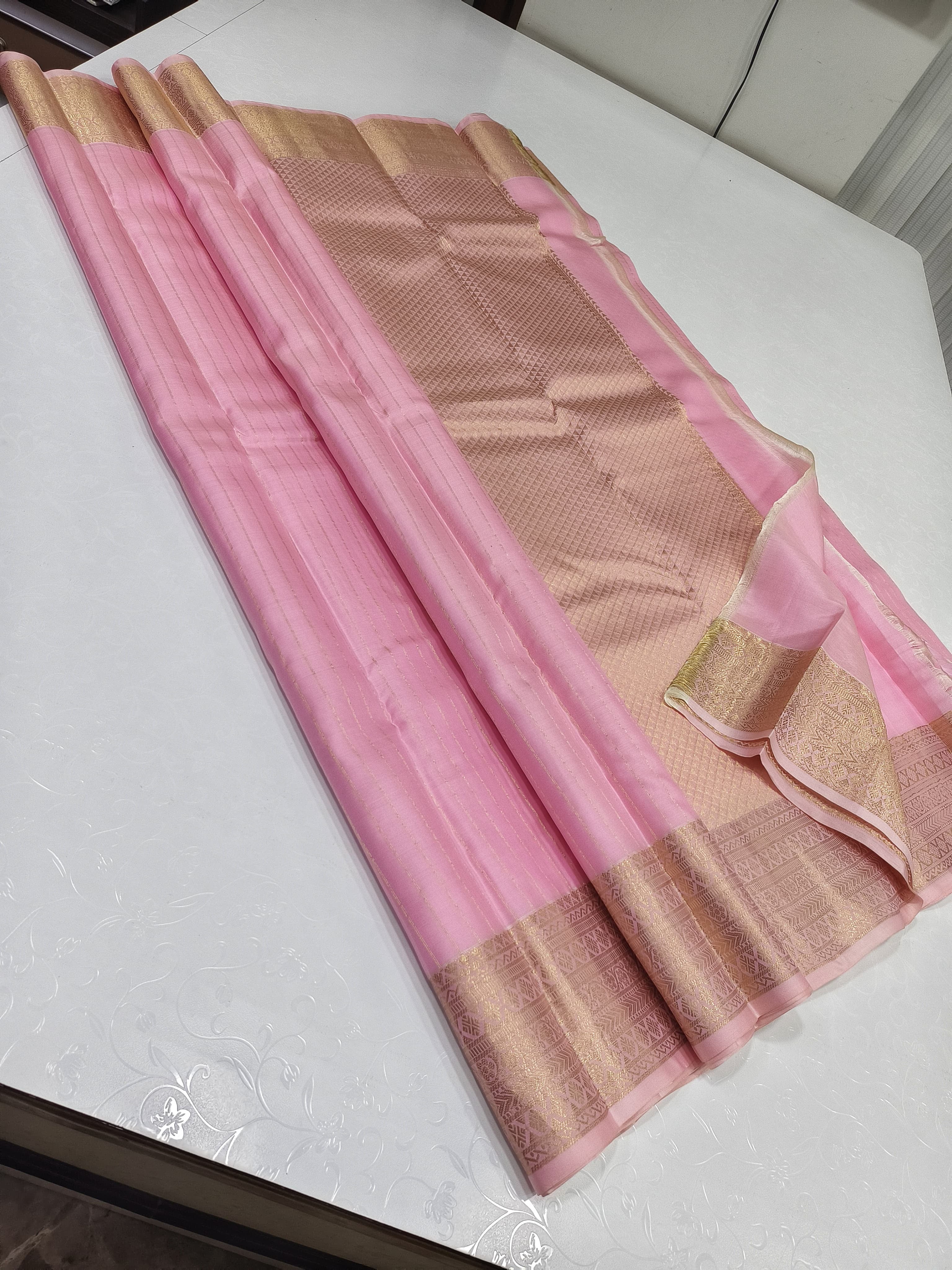 Classic Pastel Pink Kanchipuram Handloom Silk Saree SS25676