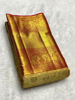 Load image into Gallery viewer, Classic Golden Mustard &amp; Brick Red 2gm Zari Bridal Elegance Kanchipuram Handloom Silk Saree SS25356
