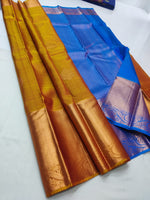 Load image into Gallery viewer, Mustard &amp; Azure Blue Elegance Kanchipuram Handloom Silk Saree SS20626
