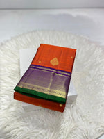 Load image into Gallery viewer, Classic Sunset Orange &amp; Vadamalli 2gm Zari Kanchipuram Handloom Silk Saree SS25996
