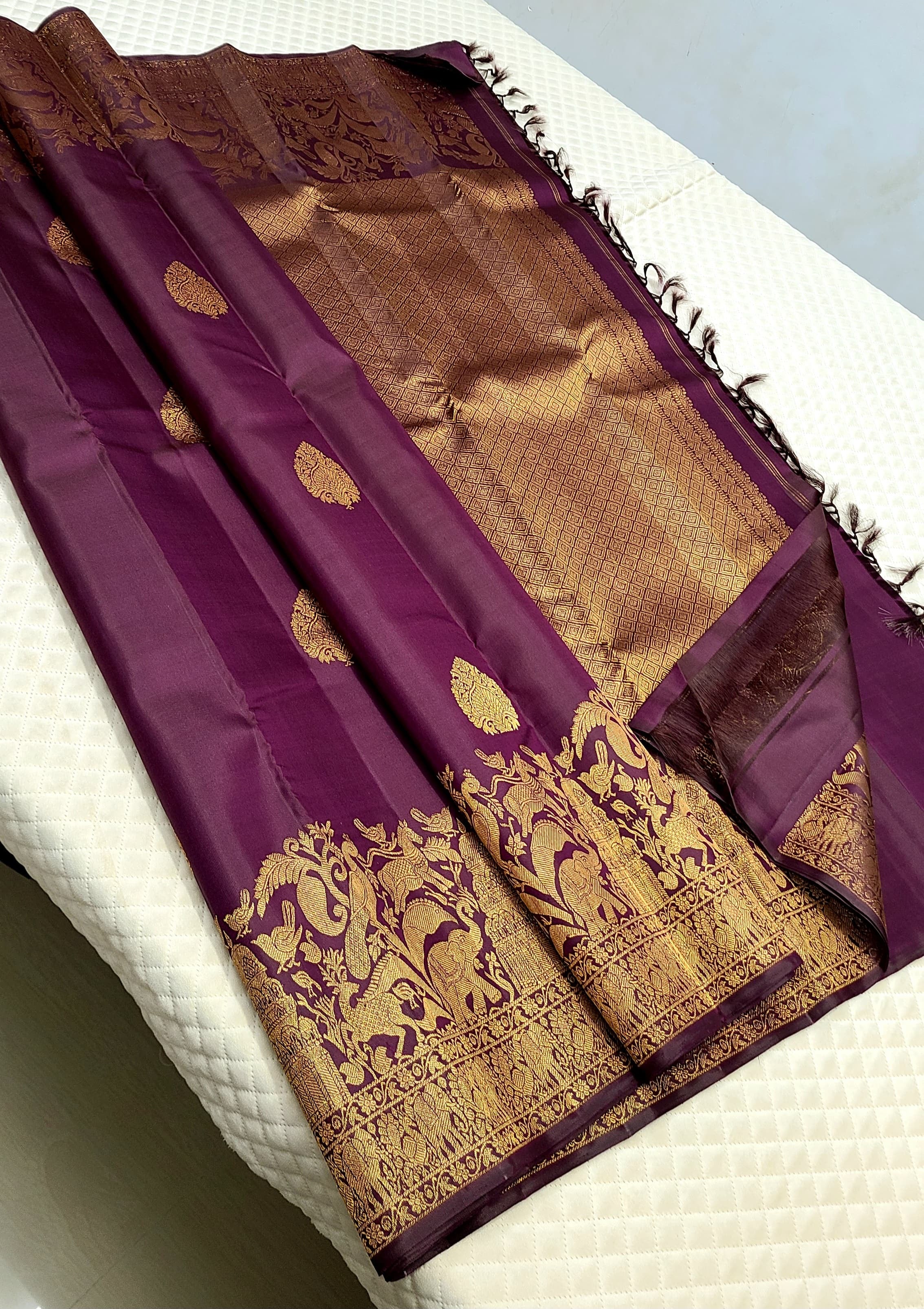 Classic Plum 2gm Zari Kanchipuram Handloom Silk Saree SS26286